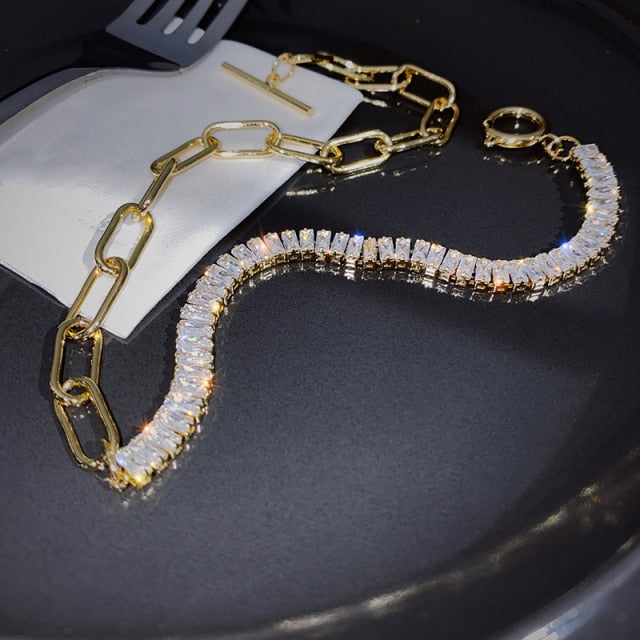 Copper, inlaid, zircon, luxury, shiny necklace