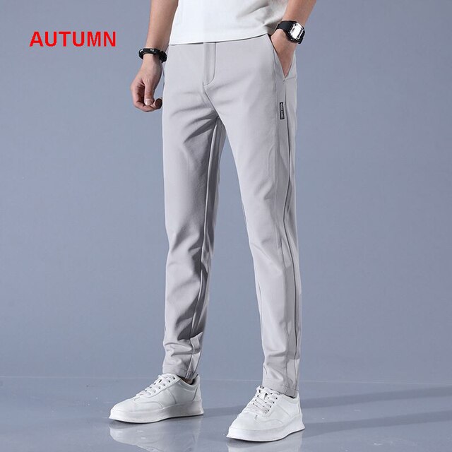 Ice Silk Trousers Solid Color Mid-Waist Loose Breathable Straight-Leg Casual Pants