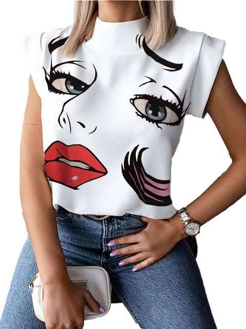 Elegant Lips Print Tops