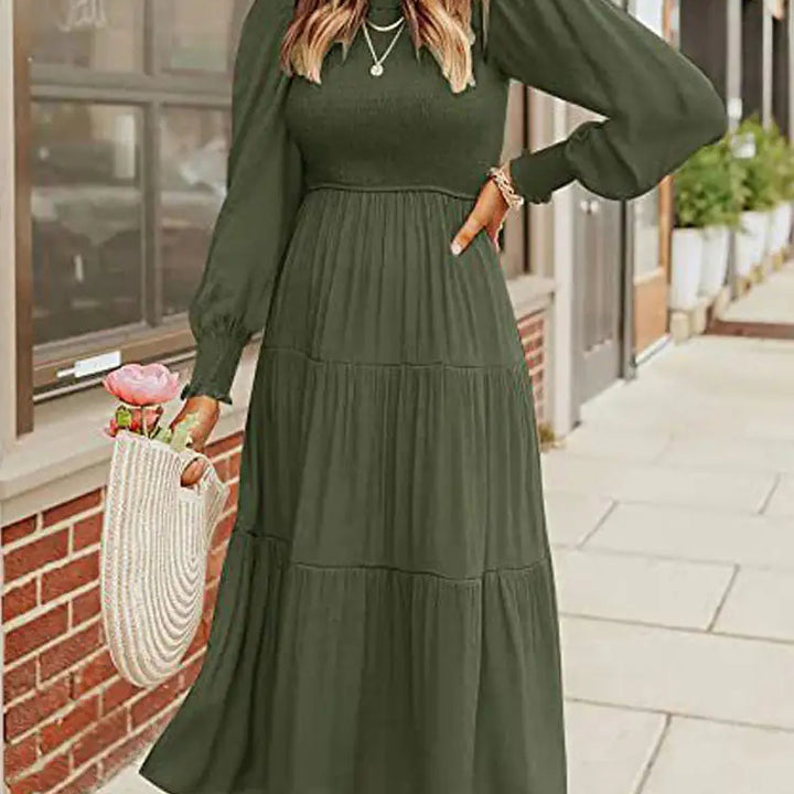 Midi Dress Long Sleeve Plain Charm