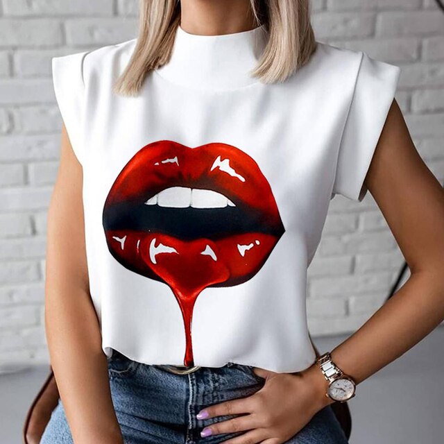 Elegant Lips Print Tops