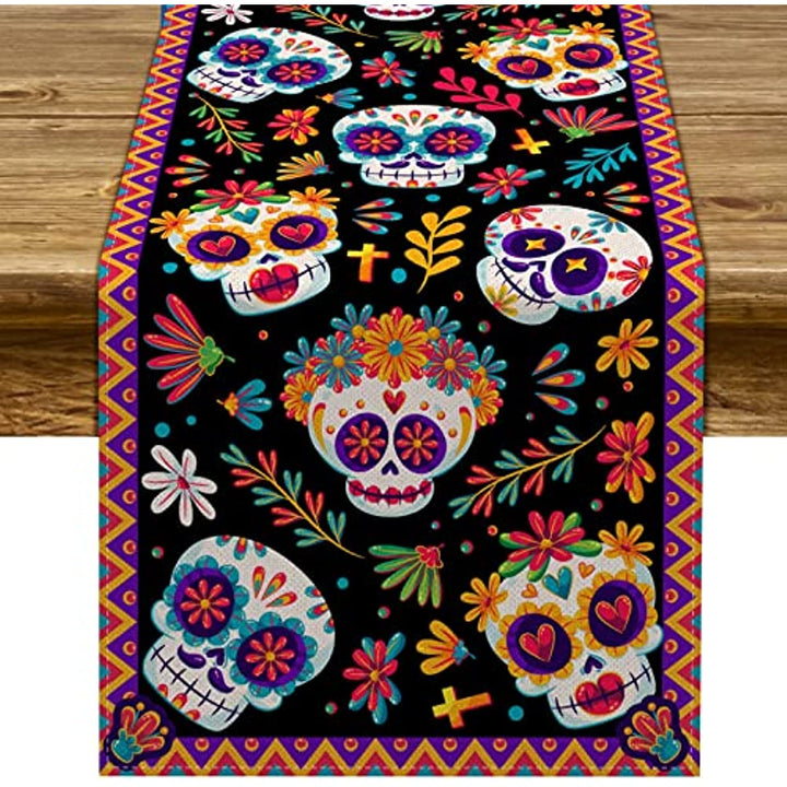 Day of The Dead Linen Table Runner