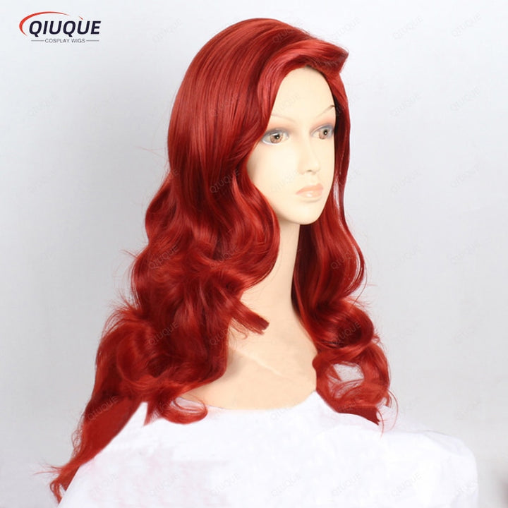 72cm Long Wavy Copper Red Jessica Rabbit Hair With Big Swap Bangs Heat Resistant Wig + Wig Cap