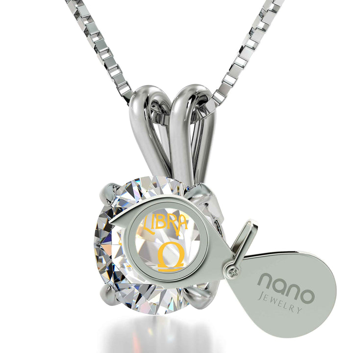 Sterling Silver Libra Necklace 24k Gold Inscribed on Crystal