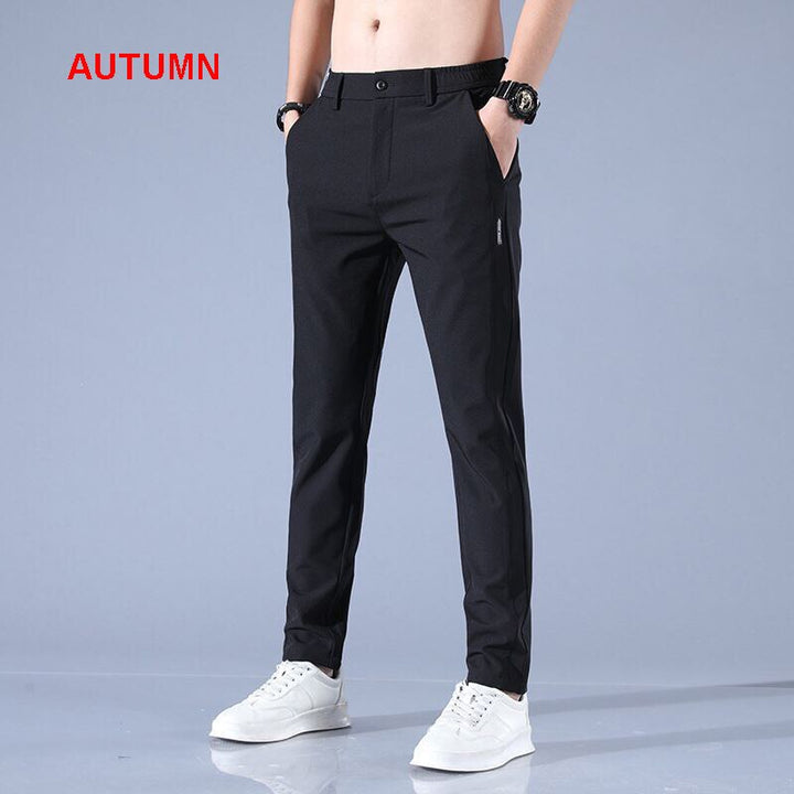 Ice Silk Trousers Solid Color Mid-Waist Loose Breathable Straight-Leg Casual Pants