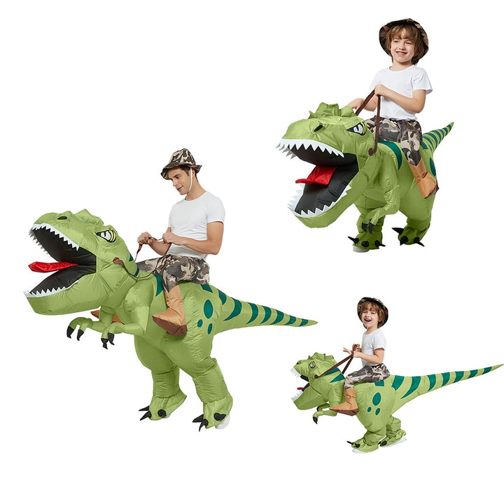 Child Adult Inflatable Riding Green Dinosaur