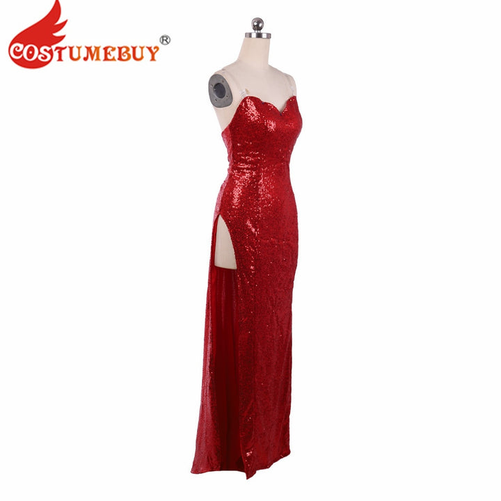 Jessica Rabbit Cosplay Red Dress High Split Sequined with Purple Gloves