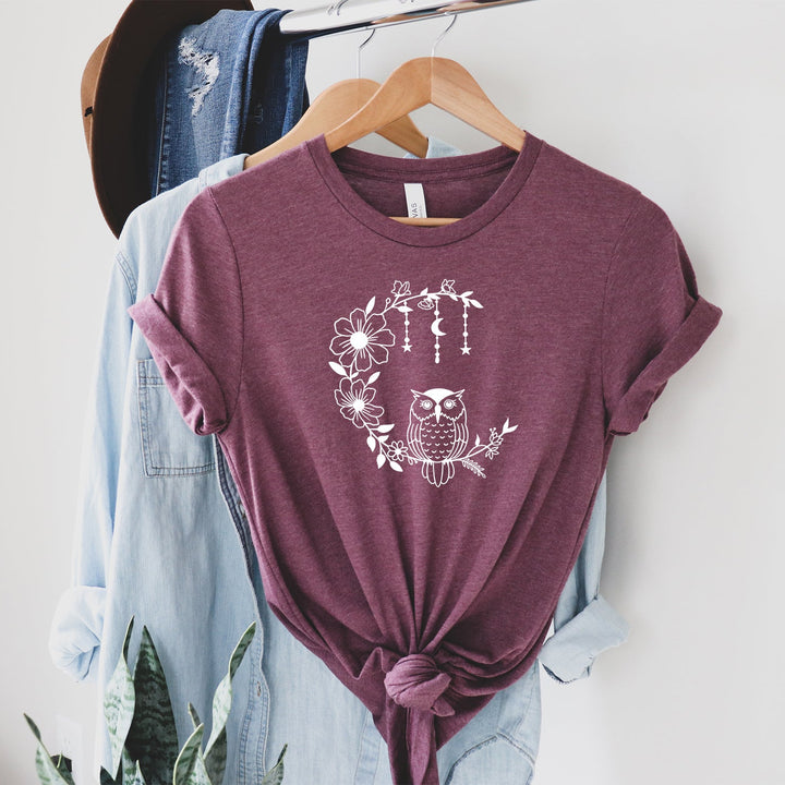 Floral Owl Moon Shirt, Boho Shirt for Her