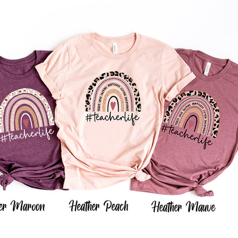Teach Love Inspire Leopard Rainbow Shirt, Teacher Life Shirt