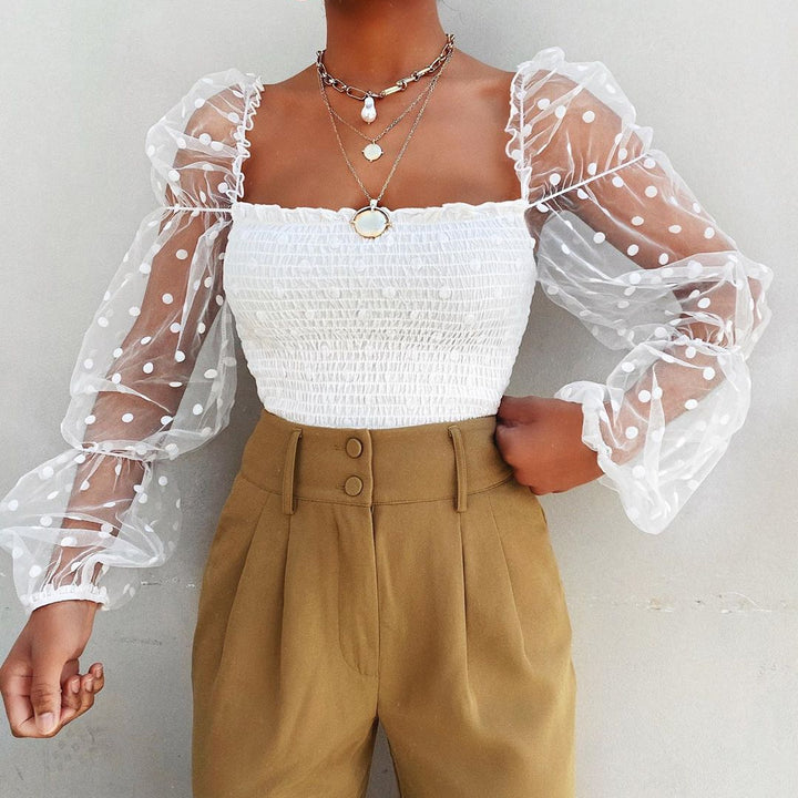 Mesh Sheer Blouse Chiffon Long Sleeve Top