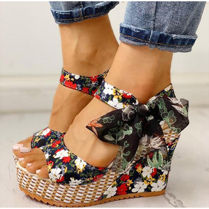 Beach Boho Floral Wedge Sandals